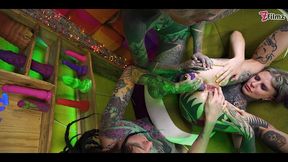 3 tattoo lesbians play with cum - anal gape, prolapse, ass cum swap first time anal - punk, goth, alt porn - anuskatzz - zf012