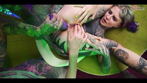 3 tattoo lesbians play with cum - anal gape, prolapse, ass cum swap first time anal - punk, goth, alt porn - anuskatzz - zf012