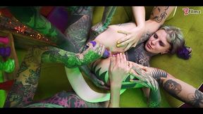3 tattoo lesbians play with cum - anal gape, prolapse, ass cum swap first time anal - punk, goth, alt porn - anuskatzz - zf012