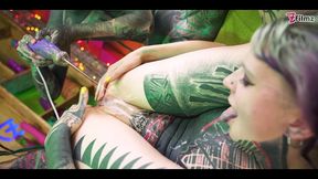 3 tattoo lesbians play with cum - anal gape, prolapse, ass cum swap first time anal - punk, goth, alt porn - anuskatzz - zf012