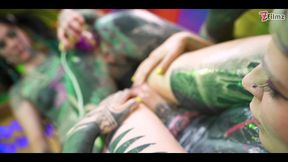 3 tattoo lesbians play with cum - anal gape, prolapse, ass cum swap first time anal - punk, goth, alt porn - anuskatzz - zf012