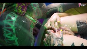 3 tattoo lesbians play with cum - anal gape, prolapse, ass cum swap first time anal - punk, goth, alt porn - anuskatzz - zf012