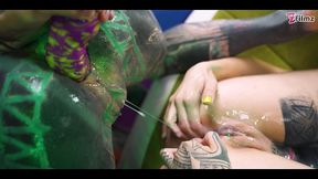 3 tattoo lesbians play with cum - anal gape, prolapse, ass cum swap first time anal - punk, goth, alt porn - anuskatzz - zf012