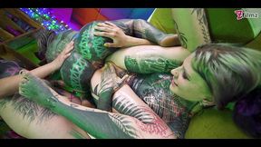 3 tattoo lesbians play with cum - anal gape, prolapse, ass cum swap first time anal - punk, goth, alt porn - anuskatzz - zf012