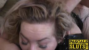 Eager British submissive Hannah Blake deepthroats cock in black lingerie