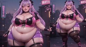 BBW Anime Babe Shaking Huge Ass in Purple Thong