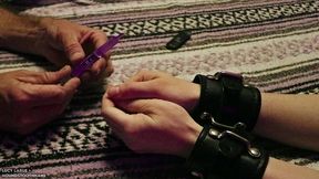 thick black leather cuff bondage bdsm fingernail clipping