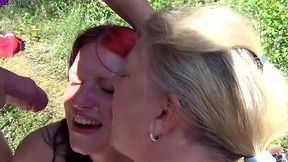 Dirty MILF and Stepdaughter Gangbanged Outdoors! Part 2