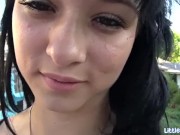 Little Bailey petite slut sucks off cock