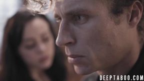 Stepdad gets his cock sucked and fucks Whitney Wright's natural tits in taboo doggy-style