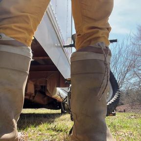 Pee on the Ground Near Truck Wheel