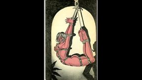 Hottie brunettes and blondes tied up in BDSM bondage drawings