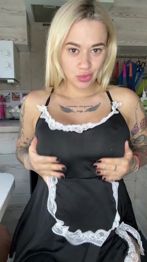 Busty pregnant woman flaunts her big tits