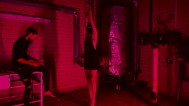 Blonde MILF smokes rough chain bound kicking scream as kink burns