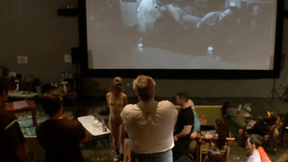 Slave anal fucked in public theater
