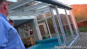 Young brunettes ride big fat mature hunk's cock in steamy old and young action