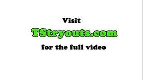 Ebony tgirl playing with her cock at casting