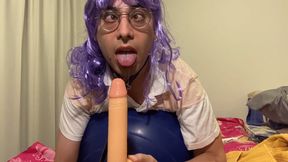 Cute Femboy On All Fours Taking Dildo in Ass and Throat