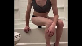 Teen Tranny fucking BBC dildo in her bathroom while girlfriend films