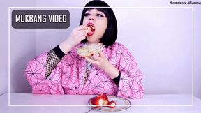 Mukbang Video - Eating Strawberries And Vanilla Pudding