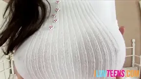 Busty cum-swallowing slut covered in milk and titty fucked