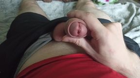 Russian boy caresses himself through cut-offs and lets out a pink cigar