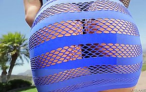 Russian milf rita rush poses in fishnet see-through dress