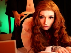 Redhead blowjob dildo