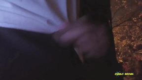 peeing and jerking my big uncut latino cock outdoors in public until i shoot a nice thick cum load and taste it