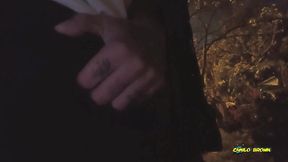 peeing and jerking my big uncut latino cock outdoors in public until i shoot a nice thick cum load and taste it