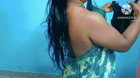 Desi milf get ready for party and wearing saree with sleeveless blouse