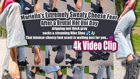 4K | Mariella’s Super Sweaty Stinky Cheese Feet After Intense Hot University Day – Slowly Peeling Off Thick Damp Gray Socks from Black Nike Shox, Dripping Wet Soles, Slippery Toes, Strong Foot Smell & Extreme Sweat Close-Ups – Dual copy