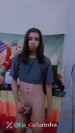 Carla - Naughty Tranny with a Hard Cock, on All Fours Shaking Hot and Asking to Put It up to the Stalk Fucks Carlazinha