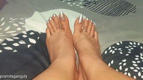 Beautiful Indian Feet Long Toes With Shiny Silver Toenails JOI