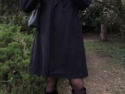 Nice redblack skirt with black pantyhose and boots