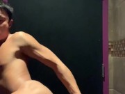 Dane Jaxson plays with dildo at Gym