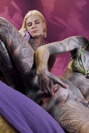 Anal Fuckmachine Destroys Cute Tattoo Girls Asshole - Lesbian Squirt Action