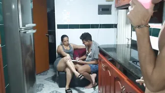 Latino twink deepthroats cock in the kitchen during amateur blowjob