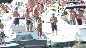 Excited Topless Dancers Get Beads From Horny Crowd's Hands