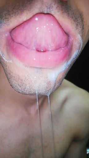 tongue, saliva, tongue, sloopy, sucking, fetish spitting, long tongue and drooling close-up   Clip 1