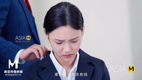 Asian secretary Ling Qian Tong welcomes interviewed and gives blowjob with amazing tits