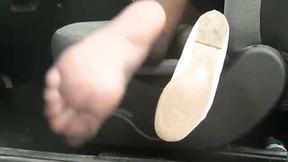 ”Sexy italian redhead in miniskirt, stockings & ballet flats stops with her car in a public road. G”