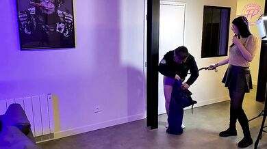 French Femdom Mistress CBT and Pegging Tease for Male Submissive in BTS