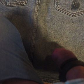 Jeans Fetish handsfree cumshot on denim skirt