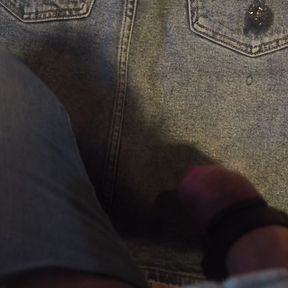 Jeans Fetish handsfree cumshot on denim skirt