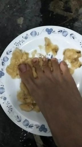 Mash the banana with my foot... Eat it, slave!