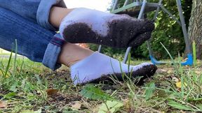 Dirty socks, muddy socks, white socks in mud, wrecked socks, ruined socks, playing with white socks