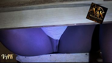 Horny housewife flashes her pretty shaved pussy at home