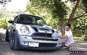 Petite Latina MILF sucking dick in the car but guy wanted more
