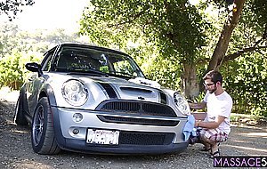 Petite Latina MILF sucking dick in the car but guy wanted more